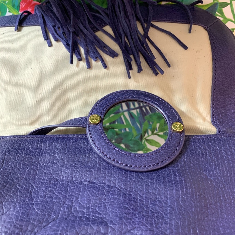 TORY BURCH PURPLE SAWLA LEATHER SUEDE CLUTCH GUC M - Picture 13 of 16